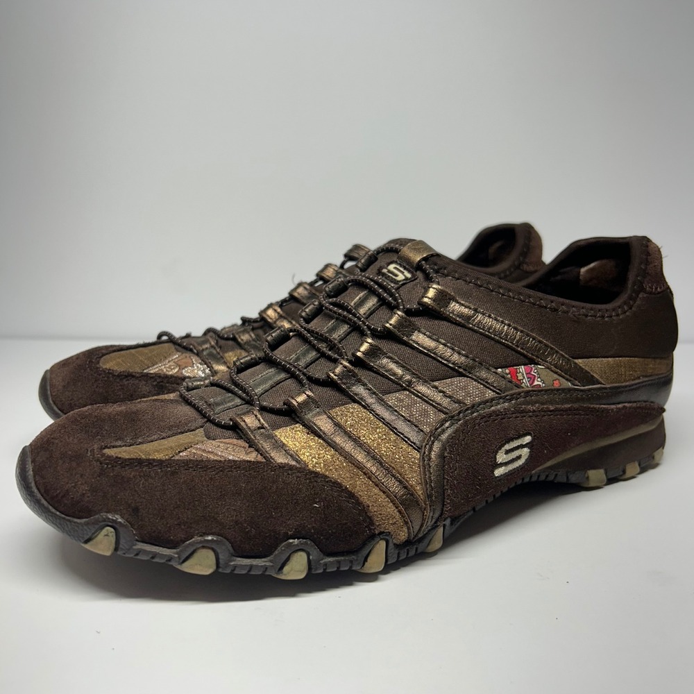 Skechers Bikers Brown Metallic Bungee Sneakers Womens Size 9 21426 Y2K Gorpcore